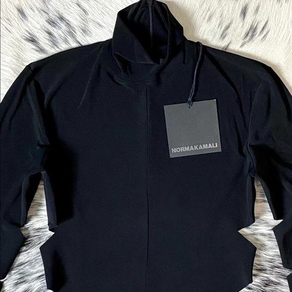 NORMA KAMALI “ALLIGATOR” CUTOUT MOCK-NECK BODYSUIT, SZ S BLACK NWT!! - Picture 4 of 16